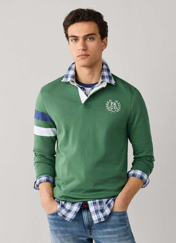Regular Fit Long Sleeve Crest Rugby Polo