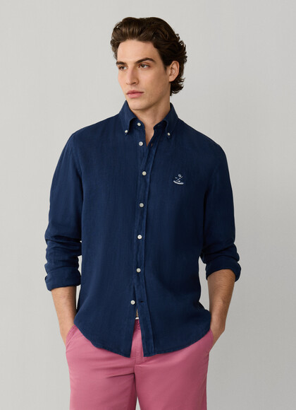 Regular Fit Garment Dyed Linen Shirt