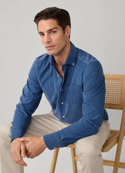 Regular Fit Garment Dyed Corduroy Shirt