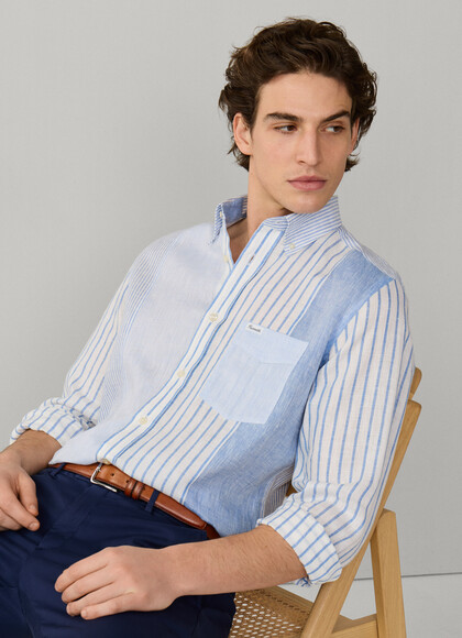 Regular Fit Solid Stripe Mix Linen Shirt