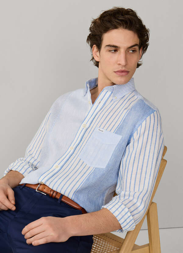 Regular Fit Solid Stripe Mix Linen Shirt Regular Fit Solid Stripe Mix Linen Shirt
