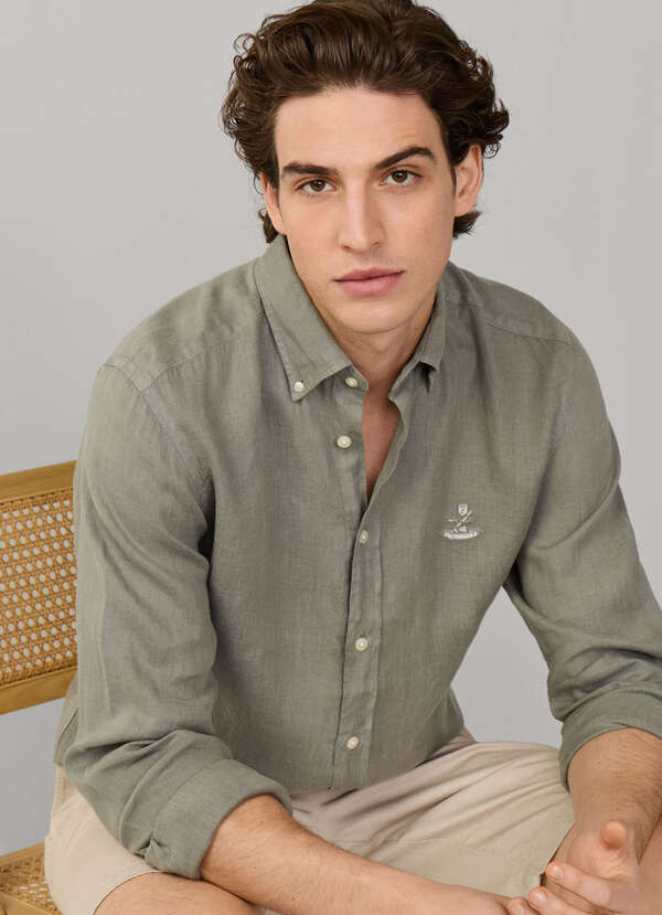 Regular Fit Garment Dyed Linen Shirt