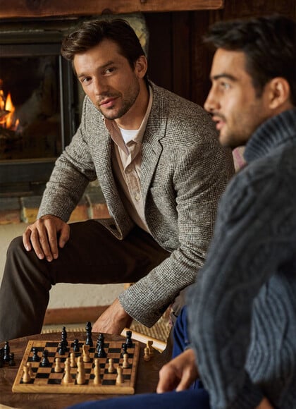 Wool Blend Knit Prince of Wales Blazer