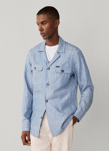 Pinstriped Chambray Linen Overshirt