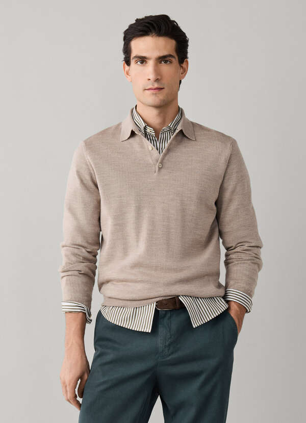 Long Sleeve Merino Wool Knit Polo