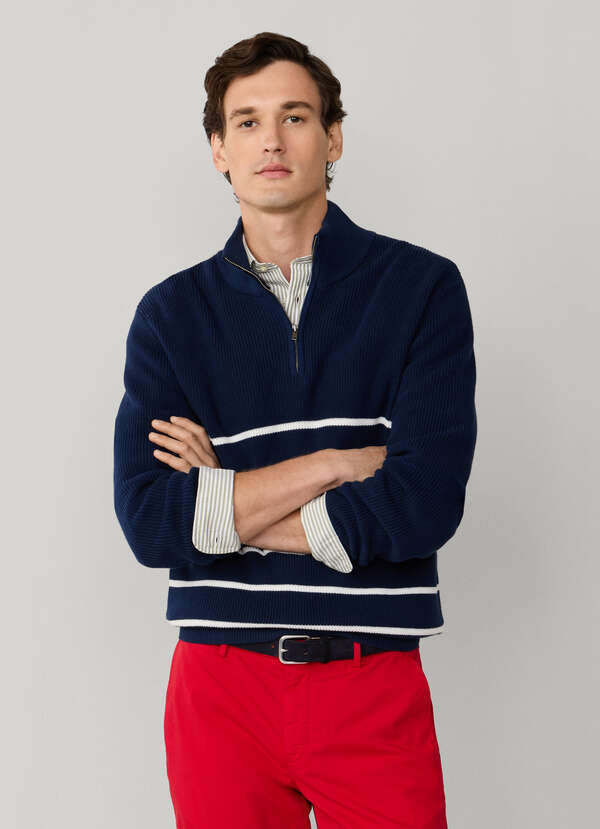 Cotton Striped Quarter Zip Jumper