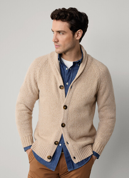 Wool-Cotton Blend Shawl Collar Cardigan