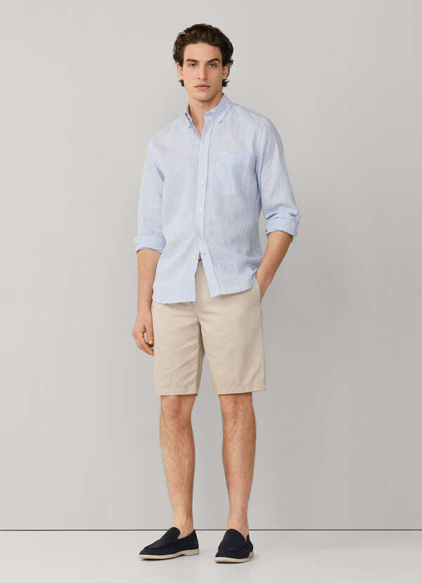 Cotton Linen Drawcord Bermuda Shorts