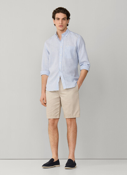 Cotton Linen Drawcord Bermuda Shorts
