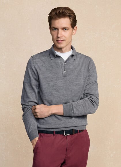 Regular Fit Merino Knitted Long Sleeve Polo
