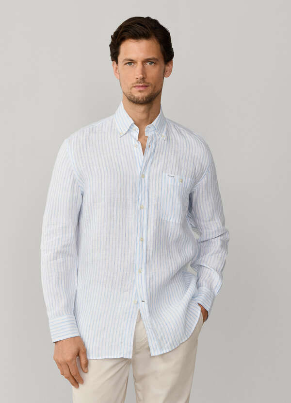 Regular Fit 1950 Back Striped Linen Shirt | Façonnable